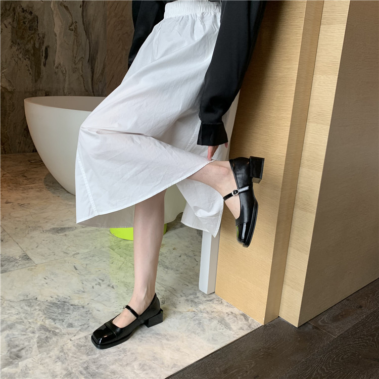 bubufly Women's Square Toe Mary Jane Shoes Low Heel Slip On 2022 New Spring Summer Green French Retro Chunky Heel
