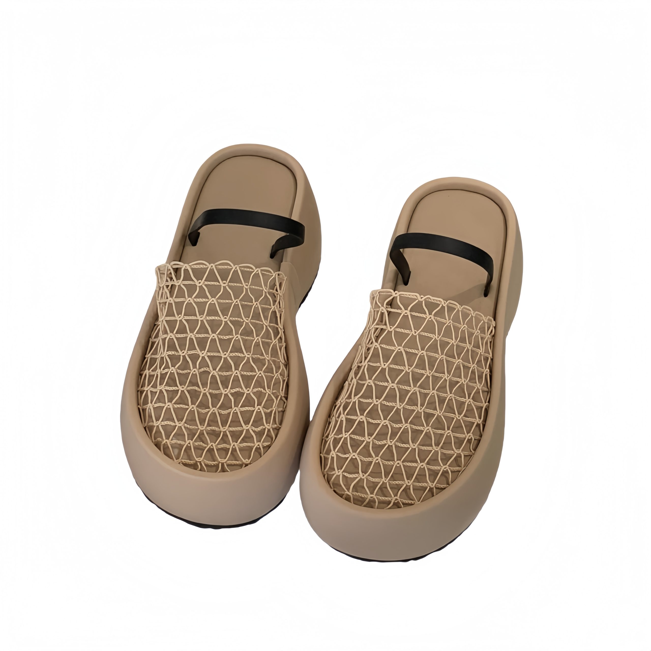 2026 New Summer Design Mesh Hollow Breathable Covered Toe Half Slippers Thick Sole Roman Platform Shoes
