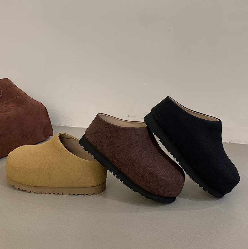 1743580333594_774767.jpg 2025 Autumn Winter Wool Birkenstock Thick Sole Height Increasing Slip On Loafers Women's Half Height Increasing Slippers