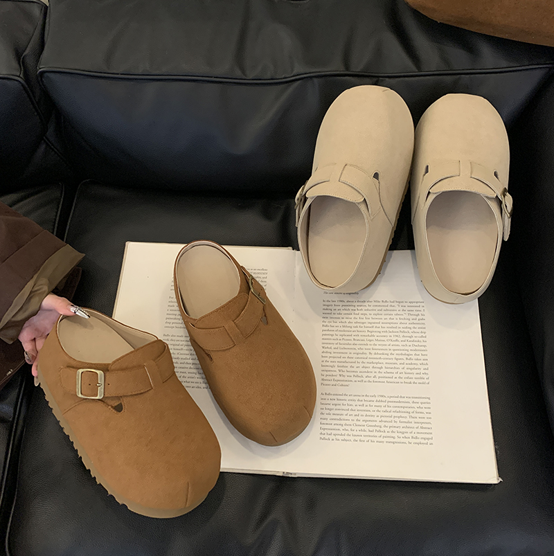 Women's Autumn Winter Wool Clog Slippers Thick Sole Platform Slip On Closed Toe Loafers with Buckle
