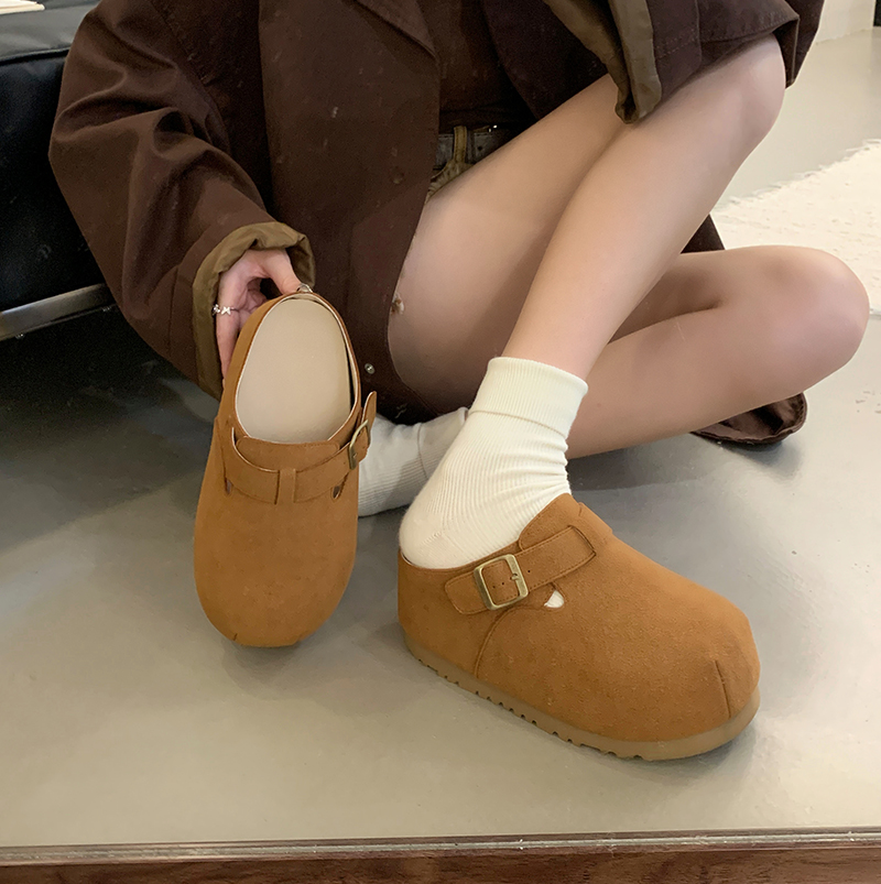 Women's Autumn Winter Wool Clog Slippers Thick Sole Platform Slip On Closed Toe Loafers with Buckle