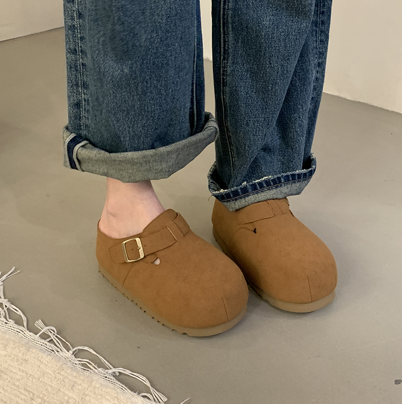 Women's Autumn Winter Wool Clog Slippers Thick Sole Platform Slip On Closed Toe Loafers with Buckle