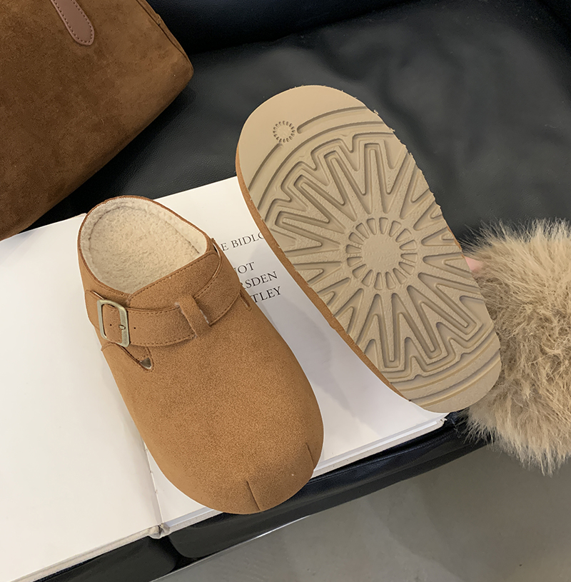 1743580856875_328719.jpg 2025 Autumn Winter Wool Buckle Slippers Thick Sole Height Increasing Slip On Lazy Shoes Closed Toe Half Height Increasing Slippers with Buckle