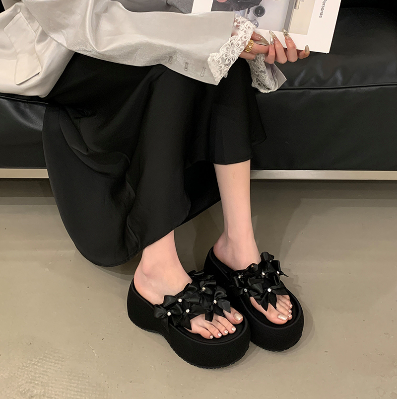 Zhuipin 2026 Summer New Small Size Platform Heightening Women's Slippers Fashion Pearl Bow