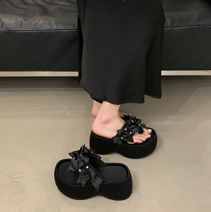 Zhuipin 2026 Summer New Small Size Platform Heightening Women's Slippers Fashion Pearl Bow