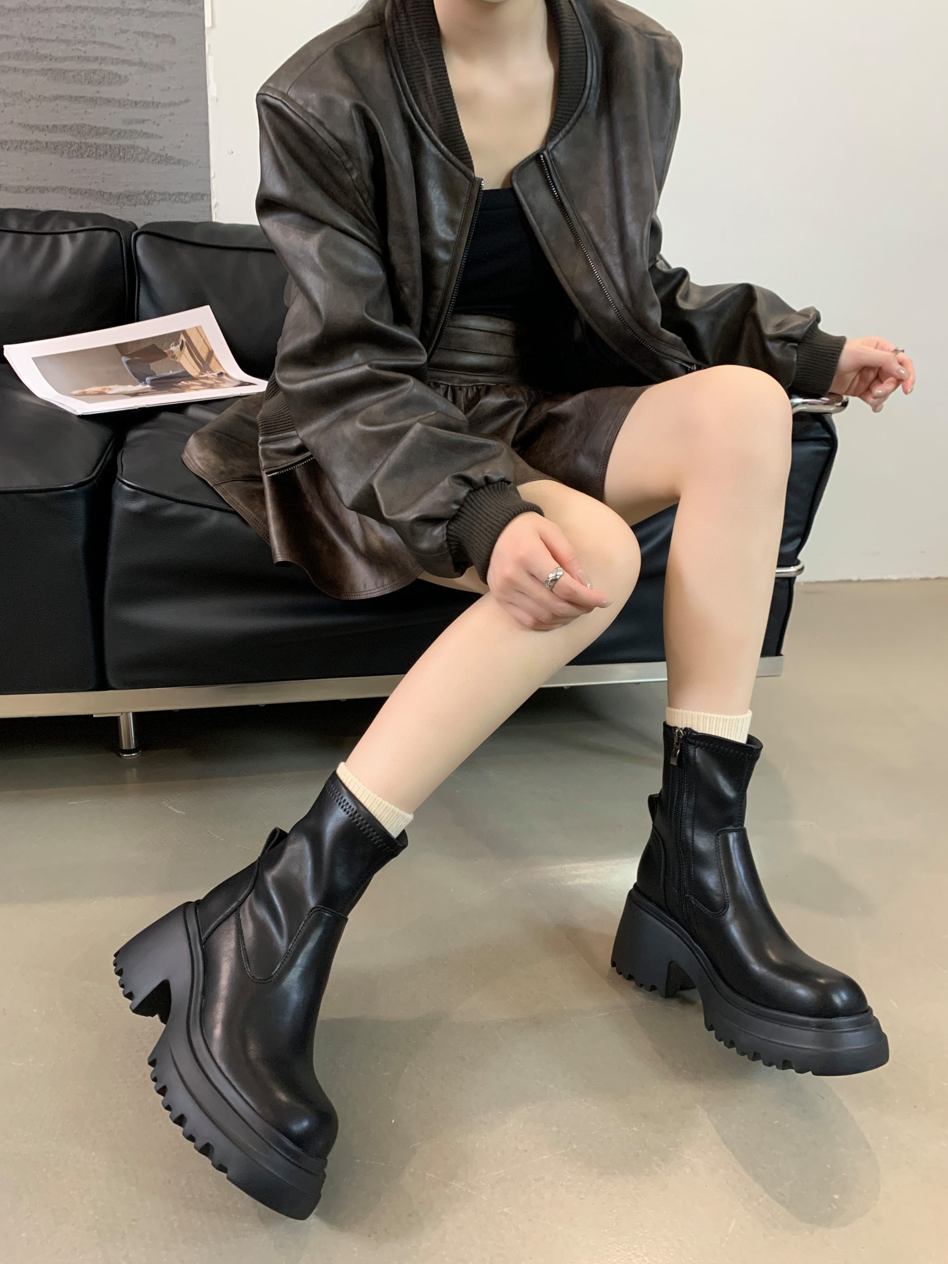 1753857385637_1CPswI.jpg Chunky Platform Boots for Women - Round Toe Thick Sole Short Boots, PU Leather, Trendy Korean Style, 2025 Fall