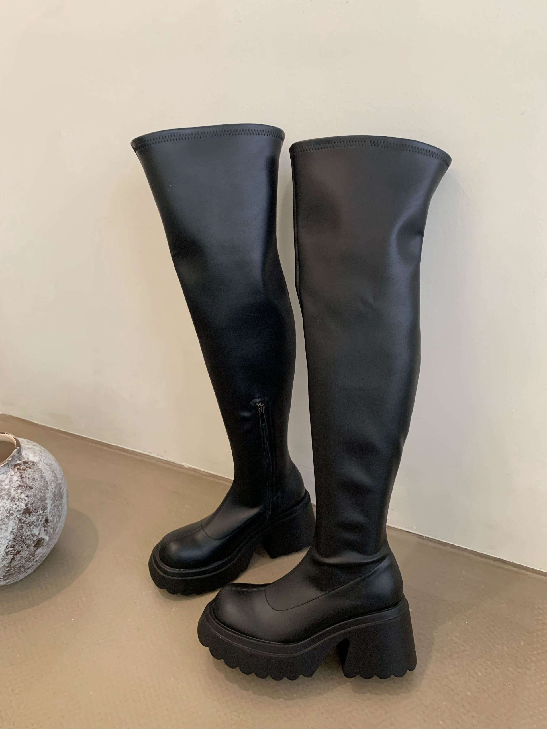 2025 New Women's Platform Over Knee Boots with Hidden Heel Increase, Chunky Sole, Waterproof Platform, Slim Fit Riding Boots