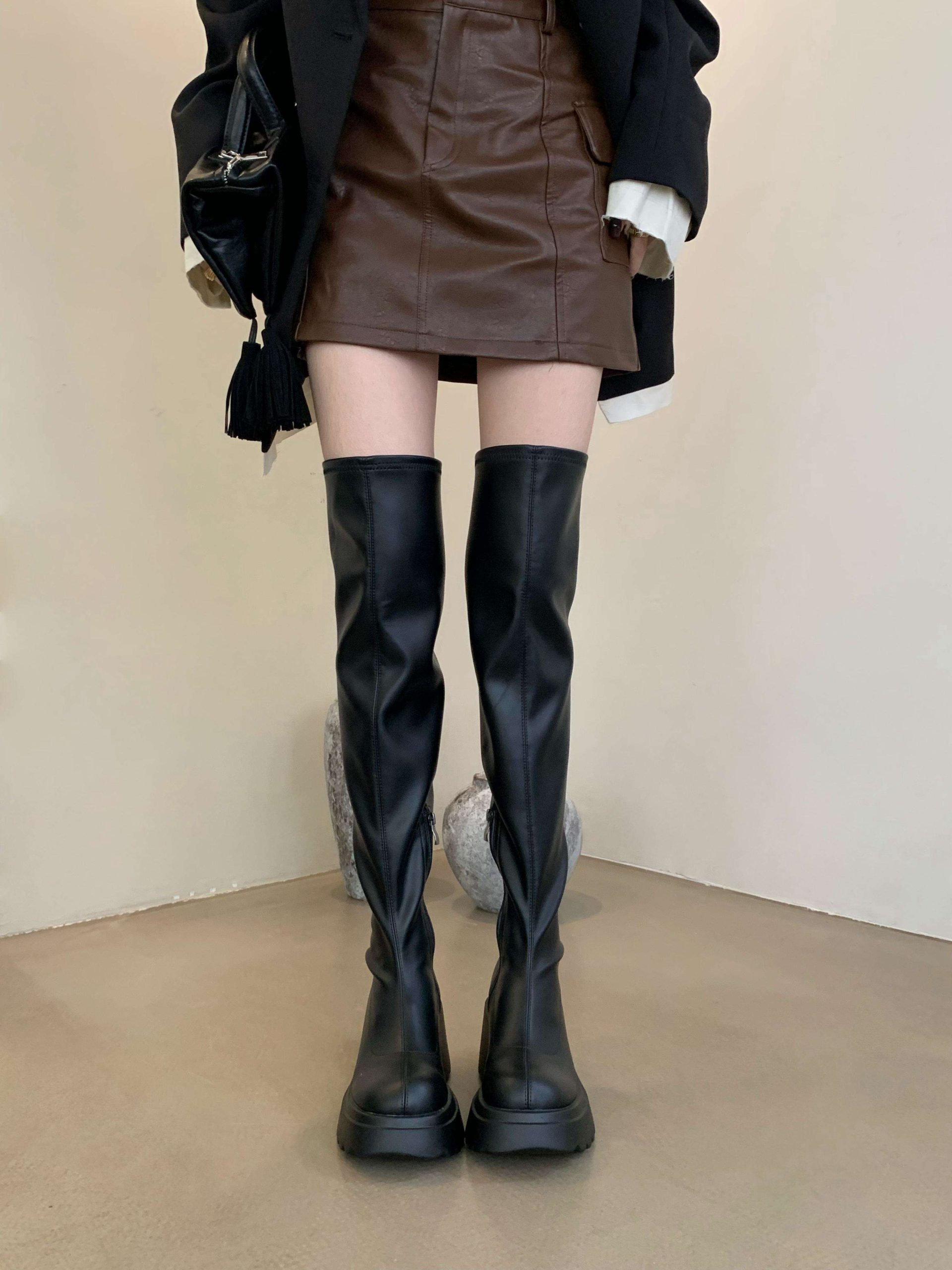 2025 New Women's Platform Over Knee Boots with Hidden Heel Increase, Chunky Sole, Waterproof Platform, Slim Fit Riding Boots