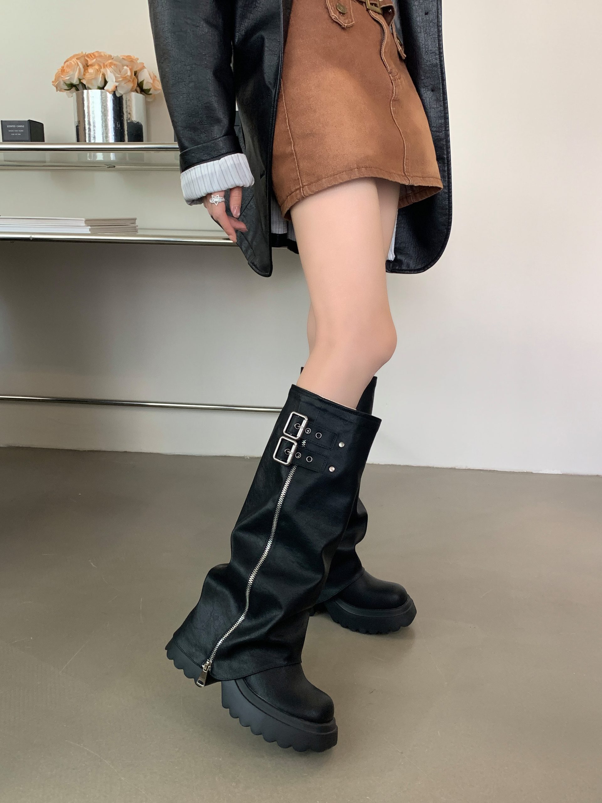 1753929216247_096Tou.jpg 2025 New Chunky Sole Riding Boots for Women, Round Toe, High Top, Platform, Short Height Boosting, British Style Martin Boots