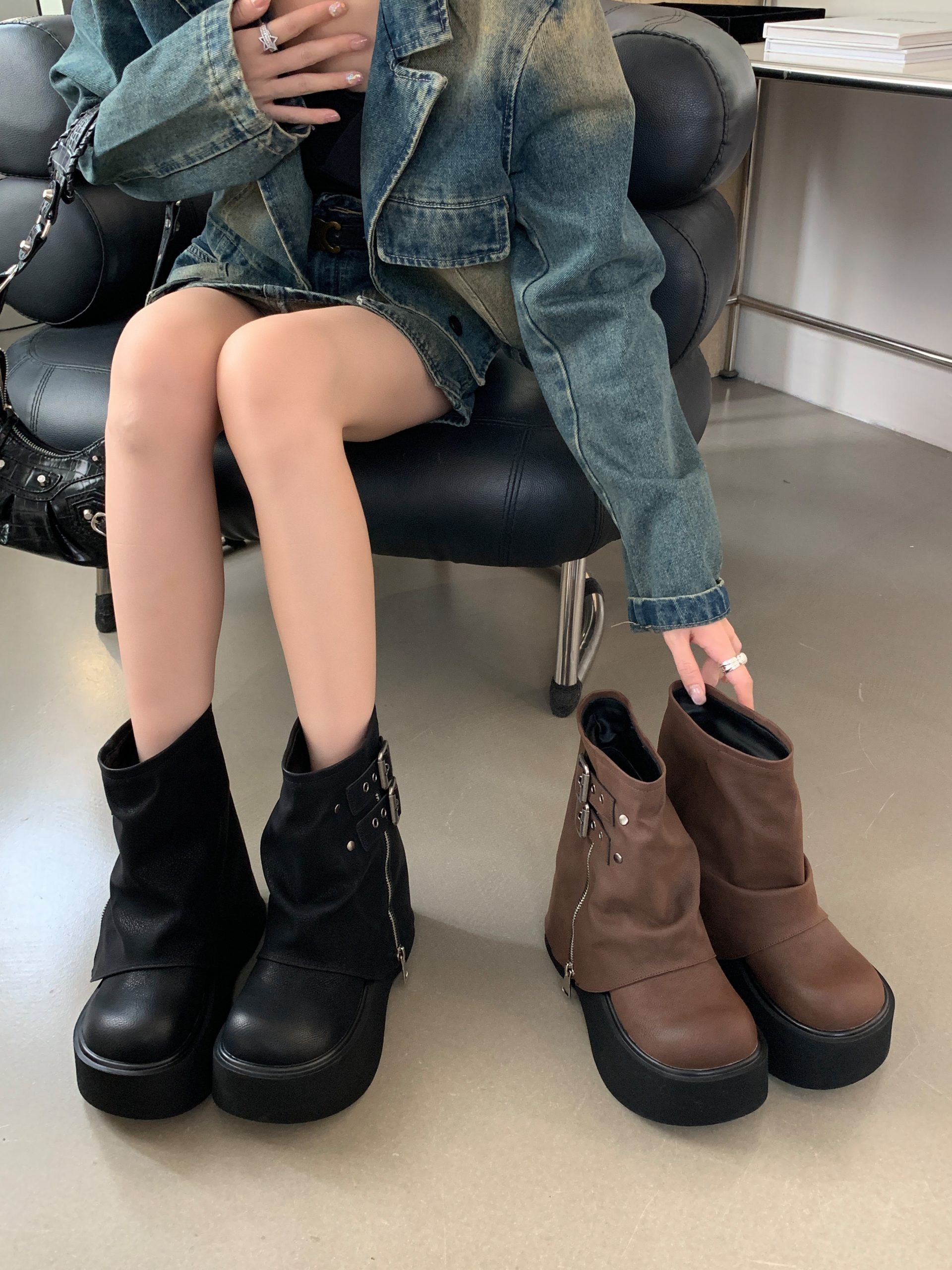 1753931453766_c9vS6w.jpg Women's Chunky Heel Platform Tall Boots 2025 New Style Over Knee Boots for Petite Legs Western Cowboy Boots Short Boots