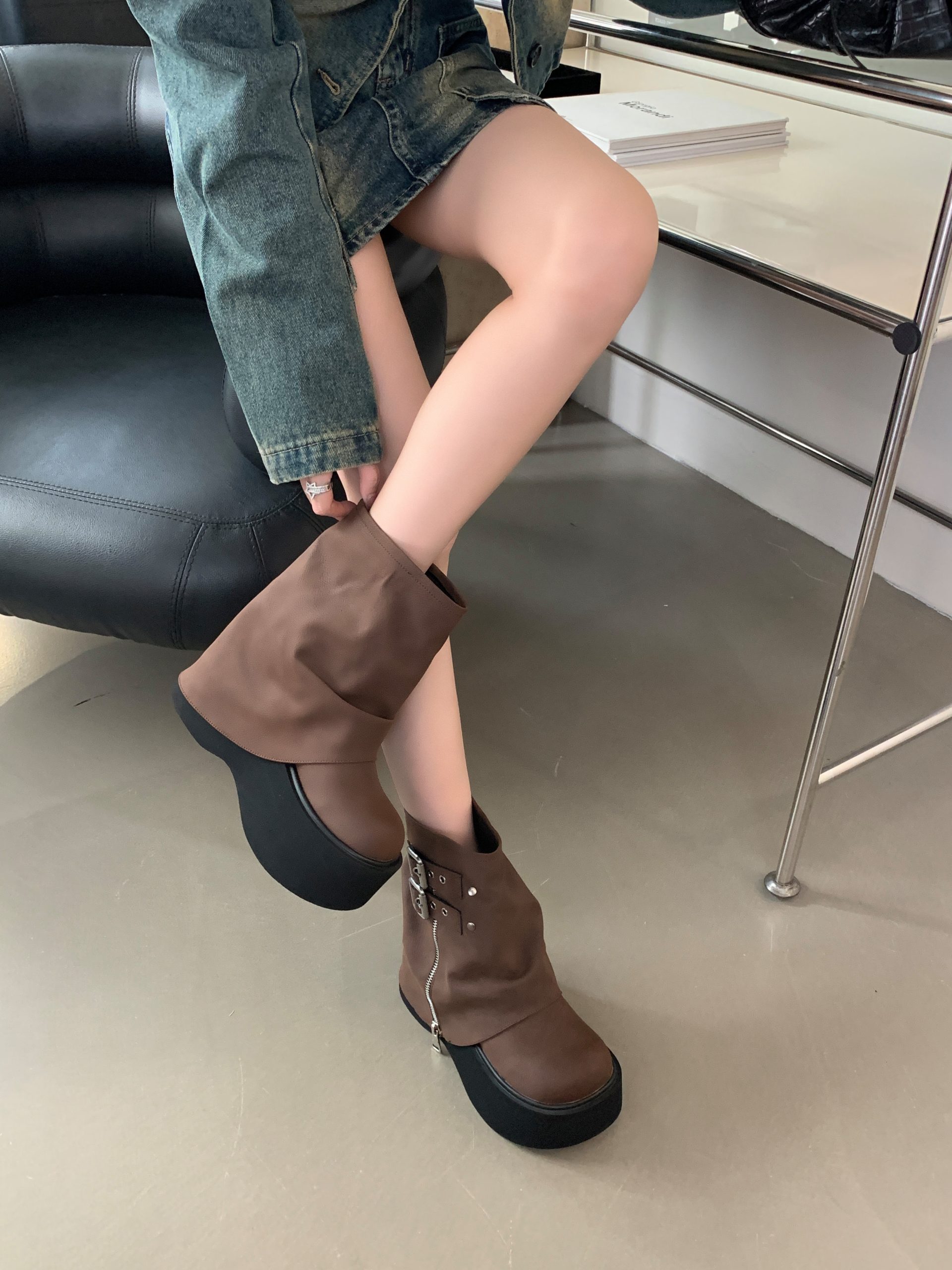 1753931453766_holjiP.jpg Women's Chunky Heel Platform Tall Boots 2025 New Style Over Knee Boots for Petite Legs Western Cowboy Boots Short Boots