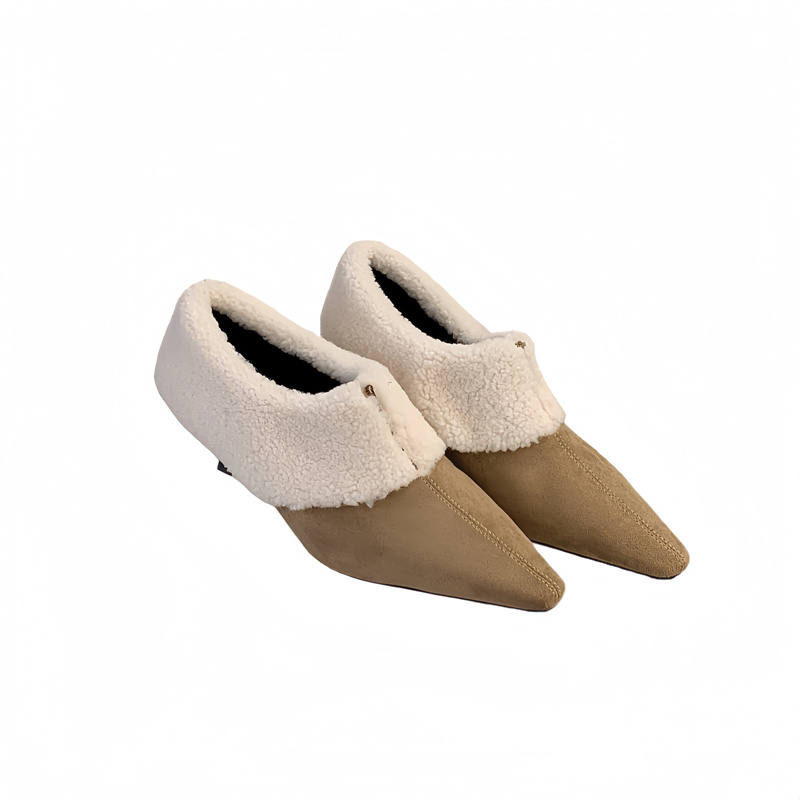 2025 New Style Square Toe Kitten Heel Furry Slip-On Shoes for Women 35-40