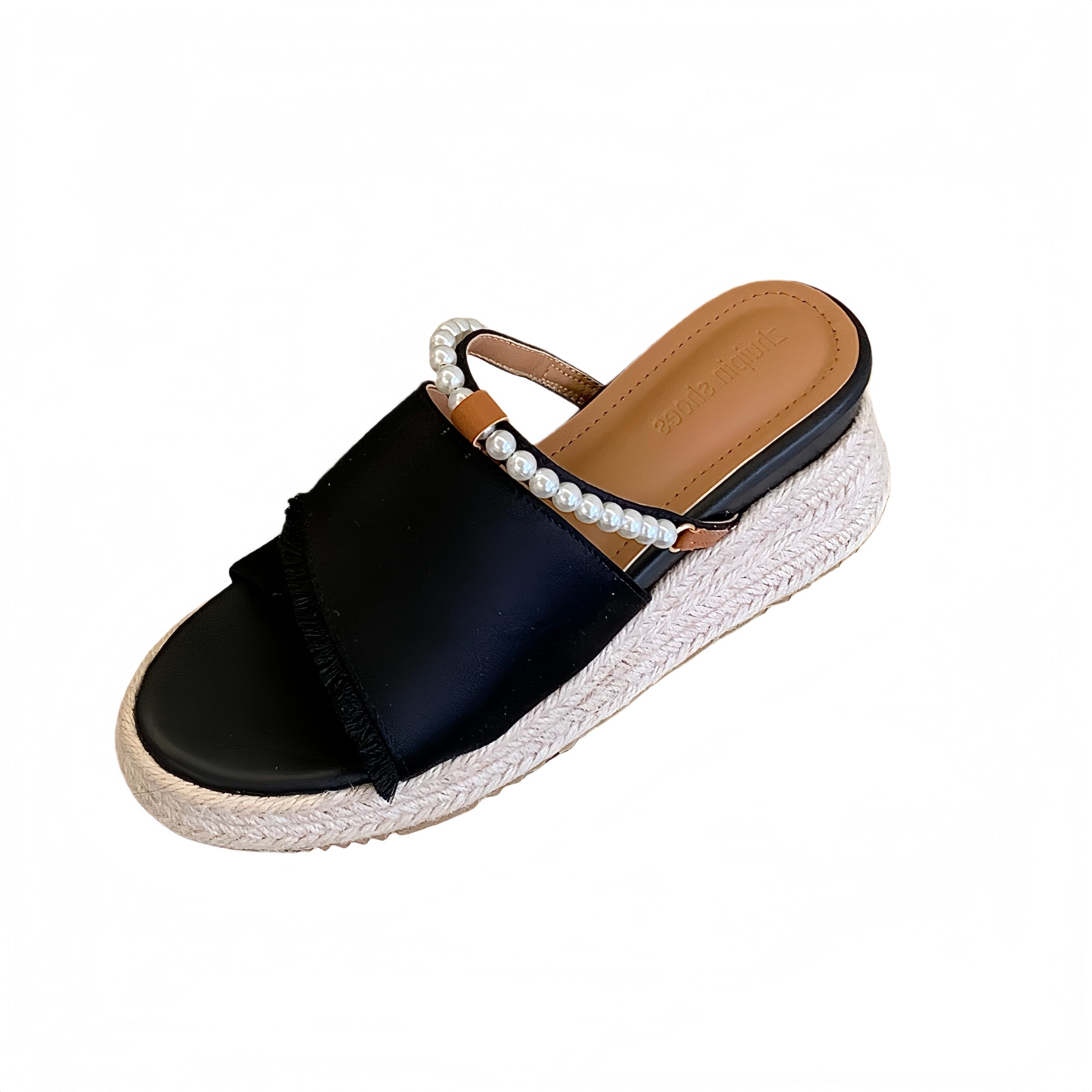 Women's Chunky Platform Slide Sandals with Pearl Strap 7cm Height Increase 2026 New Style Tassel Slippers