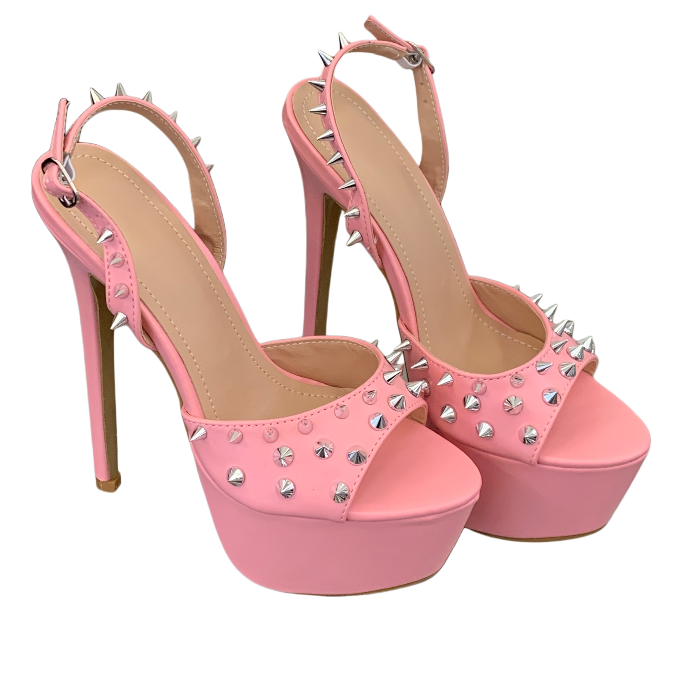 Black Pink Studded Platform Sandals 16CM High Heel Peep Toe Wedge Shoes Women Sexy Stage