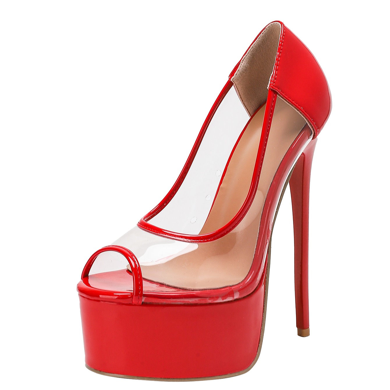 Women's High Heel Fashion Shoes Pointed Toe Glass Glue 16cm Sexy Ultra High Heel Red Wedding Shoes 42