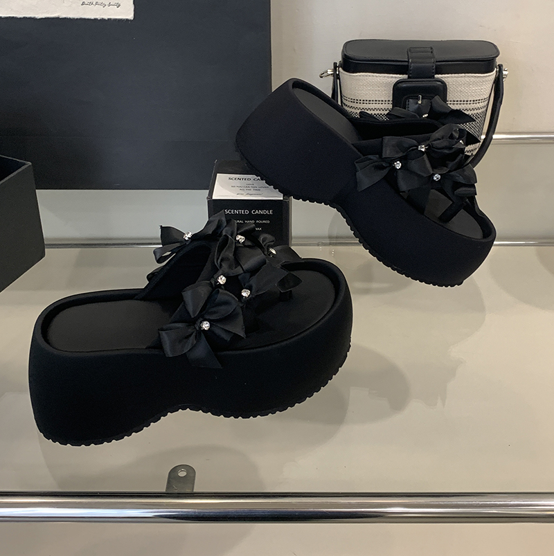 Zhuipin 2025 Summer New Small Height Platform Wedge Slippers for Women Fashion Pearl Bow